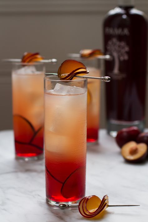 Summer Cocktail Garnishes | Plum Petals | @saltandwind | http://saltandwind.com Plum Wine Cocktail, Plum Drink Recipe, Plum Mocktails, Plum Cocktails, Plum Lemonade, Drink Garnish Ideas, Pomegranate Liqueur, Cocktail Garnishes, Drink Garnishing