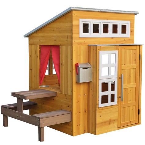 KidKraft Modern Outdoor Wooden Playhouse with Picnic Table, Mailbox and Outdoor Grill, Gift for Ages 3+ Outdoor Gifts For Kids, Playhouse Furniture, Modern Playhouse, Garden Playhouse, Cubby House, Playhouse Outdoor, Wooden Playhouse, Outdoor Gifts, Fancy Houses