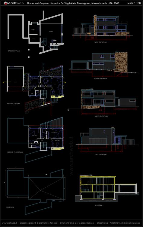 Abele House Breuer and Gropius Autocad plan Autocad Plans House, 2d Plan Autocad, Engineer Drawing, Gropius House, Autocad Plan, 3d Autocad, 3d Plan, Plan 2d, Hallway Designs