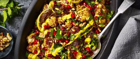 Moroccan Cauliflower Salad Recipe Moroccan Cauliflower, Fish Tagine, Moroccan Recipes, Autumn Salad Recipes, Vegetarian Salad Recipes, Vegetarian Salads, Cauliflower Salad, Ras El Hanout, Autumn Salad