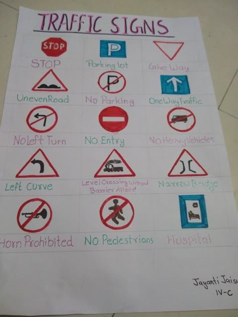 Traffic Safety Preschool Activities, Traffic Signs For Kids Activities, Road Safety Poster, Kids Craft Work, Road Safety Signs, Safety Rules For Kids, Display Boards For School, Project Science, Road Traffic Signs