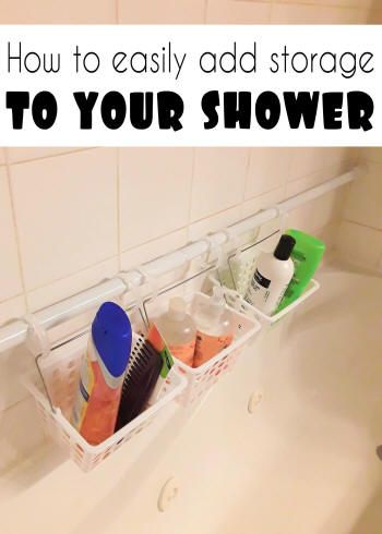 DIY shower storage organization | Crazy DIY Mom Diy Shower Storage, Shower Caddy Diy, Shower Storage Diy, Bathroom Shower Organization, Shower Rack, Bathroom Hacks, Bathroom Organization Diy, Shower Storage, Shower Organization