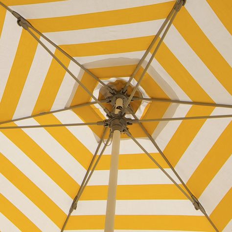 Vibrant custom TUUCI canopies, like these canary yellow and white stripes, add a touch of color that lasts! #TUUCI Italian Beach Umbrellas, Amalfi Coast Umbrellas, Italy Beach Umbrellas, Beach Parasol, Vintage Outdoor Furniture, Commercial Umbrellas, Yellow Beach Umbrella, Outdoor Cabana, Garden Parasol