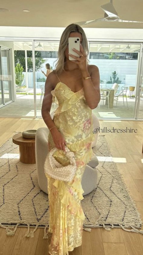 formal dress Yellow Loveshackfancy Dress, Love Shack Fancy Formal Dress, Love Shack Dress, Yellow Pastel Dress, Florida Fits, Love Shack Fancy Dress, Love Island Outfits, Yellow Formal Dress, Yellow Dress Outfit