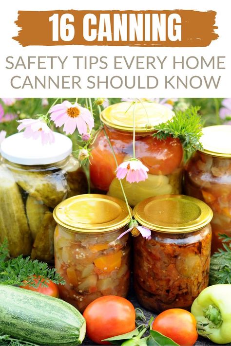 If you are learning to can food at home, be sure you're doing it safely! These 16 safety tips for home canners will help you do just that! Gifts For Canning Lovers, Canning Gift Basket Ideas, Canned Gifts Homemade, Canning Gifts For Christmas, Canning Gifts, Water Bath Canning Recipes, Pressure Canning Recipes, Canning Process, Canning Tips