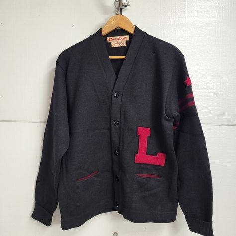 College School Wool Cardigan Sweater Black Magenta Vintage 1940s 50 Lasley Knitting Co. Seattle Letterman Sweater Patched With Letter L Size Medium See Pics With Measurements In Excellent Condition 100 Wool Very Well Made 1183-20