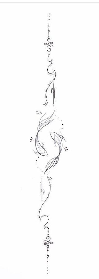 Unalome Wallpaper, Spine Tattoo Sketch, Spine Tattoo Inspiration, Anime Spine Tattoo, Pisces Tattoo Ideas For Women, Pisces Spine Tattoo, Down The Spine Tattoos For Women, Tattoos Down The Spine, Pisces Tattoo Designs For Women