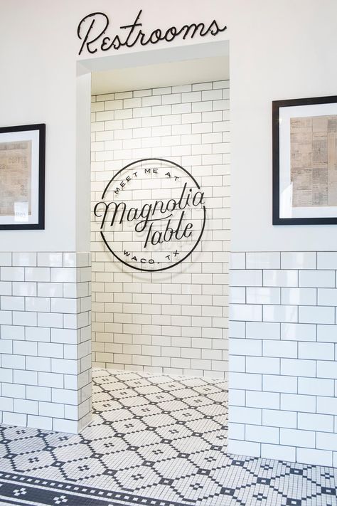 Chip and Joanna's Restaurant: Where Everyone Has A Seat at the Table | HGTV's Fixer Upper With Chip and Joanna Gaines | HGTV Magnolia Table Restaurant, Commercial Bathroom Ideas, Joanna Gaines Farmhouse, Fixer Upper Bathroom, Restaurant Bathroom, Chip And Jo, Hgtv Fixer Upper, Beautiful Bathroom Designs, Table Restaurant