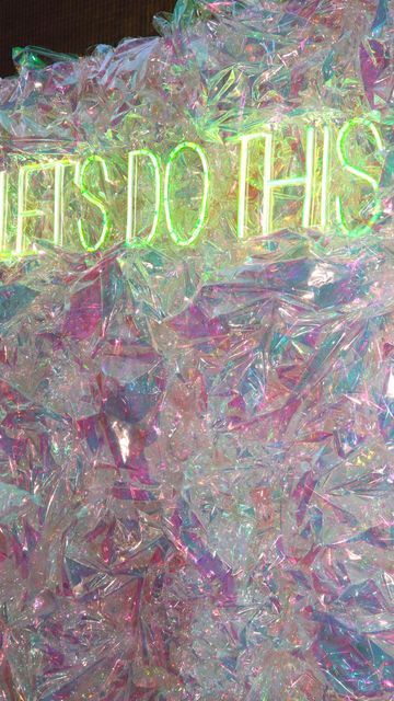 Iridescent Photo Backdrop, Cellophane Decorations, Cellophane Backdrop, Photo Backdrop With Neon Sign, Kaleidoscope Backdrop, Holographic Decorations, Y2k Decorations Party, Backdrop With Neon Sign, Holographic Decor