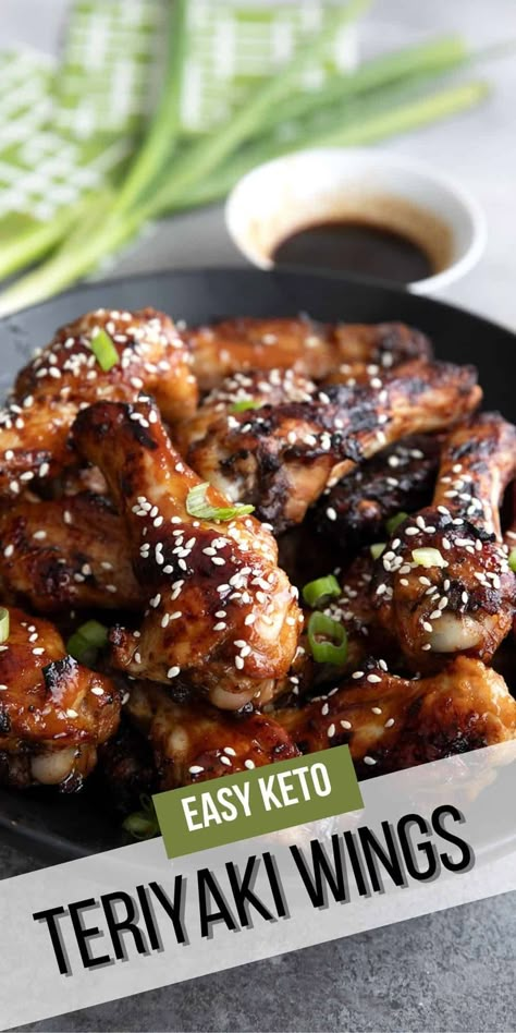 Oh the umami! Dig into a plate of these juicy chicken wings glazed with a sweet and tangy keto teriyaki sauce. You will hardly believe they didn't come from some famous wing joint! Chicken Wings Keto Recipe, Low Calorie Chicken Wing Recipes, Keto Sticky Chicken, Keto Teriyaki Chicken Recipes, Keto Chicken Wing Recipes, Low Carb Marinade For Chicken, Keto Chicken Wings Recipes, Keto Wing Sauce, Low Carb Chicken Recipes For Dinner Keto