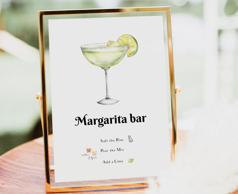 Margarita Bar Sign Bday Cocktails, Margarita Bar Sign, Cocktail Bar Sign, Cinco De Mayo Celebration, Margarita Bar, Diy Your Wedding, Wedding Bachelorette Party, Cocktails Bar, Bar Menu