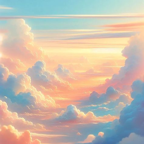 "Lost among the clouds, I found eternity."_ ☁️✨ 📸 Golden Horizon Above the Clouds . . . . In the quiet hours between day and night, when the sun dips below the horizon, the sky transforms into a canvas of warm hues. On this particular evening, the world held its breath as the clouds gathered, their edges aglow with the last remnants of daylight. The artist of the heavens brushed strokes of pink, orange, and blue across the expanse, creating a breathtaking panorama. Fluffy cumulus cloud... Head In The Clouds Painting, Night Clouds Painting, Painting Ideas Clouds, Daylight Painting, Paintings Clouds, Day Sky, Night Clouds, Yellow Cloud, Cumulus Clouds