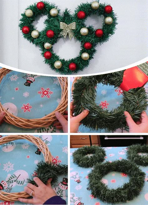 Disney Christmas Crafts, Mickey Mouse Wreath, Diy Christmas Deco, Disney Wreath, Disney Xmas, Disney Christmas Decorations, Disney Diy Crafts, Disney Christmas Tree, Diy Christmas Wreaths