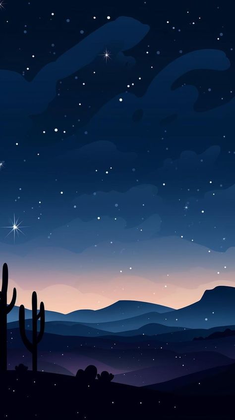 Experience the alluring beauty of the desert at night with "Desert Nocturne." Journey through the serenity of silhouetted cacti set against a starlit sky. #Desert #Nocturne #SilhouettedCacti #StarlitSky #NaturePhotography #NightSky #LandscapeGlow #DesertBeauty Desert At Night, Desert Drawing, Animal Taxidermy, Starlit Sky, Phone Themes, The Desert, Painting Inspiration, Drawing Reference, Night Skies