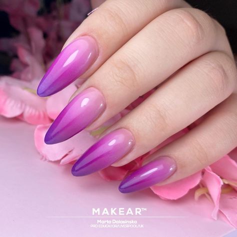 Pastel Pink And Purple Ombre Nails, Ombre Nail Ideas, Purple And Silver Nails, Purple Chrome Nails, Purple Nail Art Designs, Light Purple Nails, Dark Purple Nails, Purple Ombre Nails, Ombre Nail Art Designs