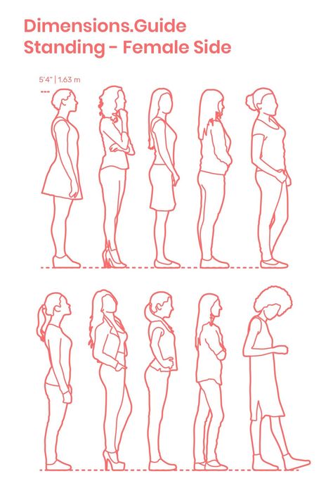 Side Profile Dress Drawing, Side Profile Drawing Standing, Person Standing Sideways Drawing, People Figures Drawing, Side View Standing Pose Drawing, Women Standing Drawing, Two People Standing Back To Back, Standing Woman Drawing, People Standing Drawing