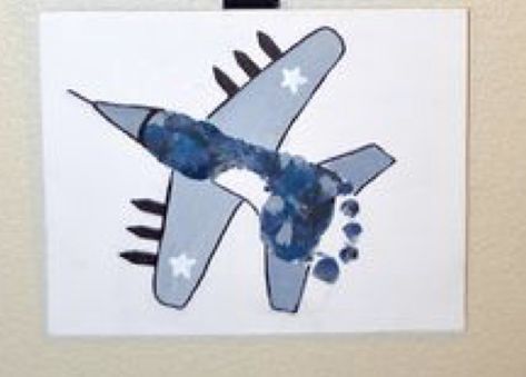 Footprint Airplane Craft, Airplane Art For Toddlers, Transportation Footprint Art, Footprint Airplane, Helicopter Footprint Art, Footprint Vehicles, Album Paintings, Nicu Crafts, Infant Art