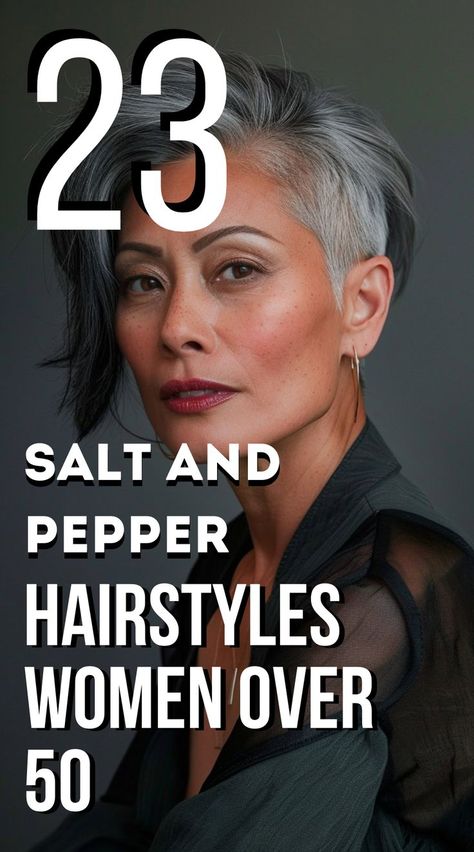 Discover 23 chic salt and pepper hairstyles tailored for women over 50. These looks range from short pixies to shoulder-length waves, enhancing the beauty of your natural gray. Natural Salt And Pepper Hair, Salt And Pepper Hairstyles, Enhancing Gray Hair, Gray Short Hair, Pixie Hairstyles Short, Glasses Short Hair, Usa Outfits, Grey Bob Hairstyles, Short Hairstyles Over 50