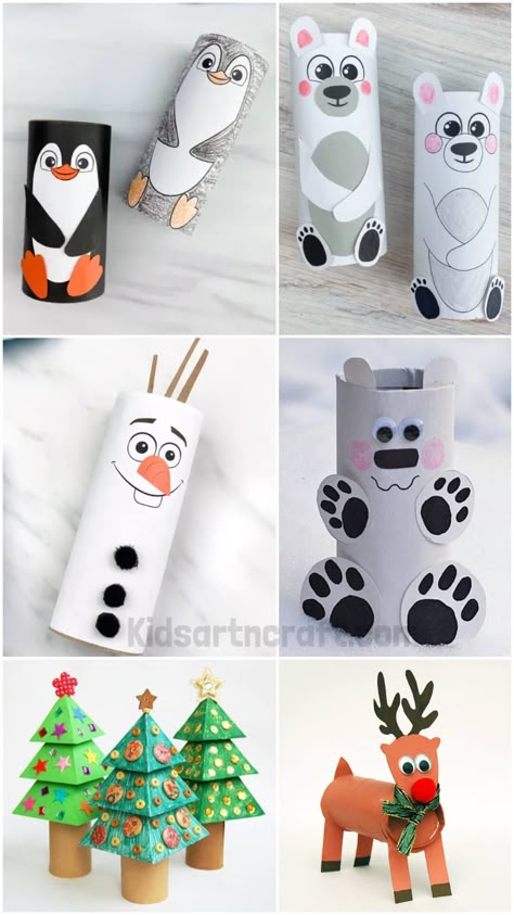 Winter Toilet Paper Roll Crafts For Kids Winter Toilet Paper Roll Crafts, Penguin Toilet Paper Roll Craft, Kermesse Games, Snowman Toilet Paper Roll, Paper Roll Christmas Crafts, Paper Roll Crafts For Kids, Paper Roll Christmas, Paper Roll Crafts Diy, Easy Winter Crafts