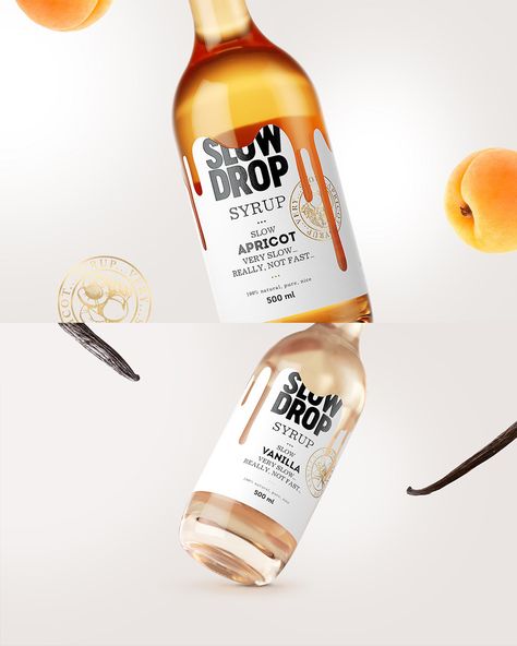 Slow Drop by Stas Neretin Cocktail Packaging, Honey Business, Beverage Branding, Syrup Labels, Modern Packaging Design, Pistachio Chocolate, Bottle Designs, Cocktail Syrups, Honey Packaging