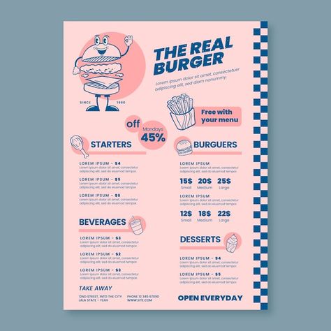 Take Out Menu Design, Diner Menu Design, Retro Menu Design, Diner Branding, Menu Design Inspiration, Diner Menu, Menu Illustration, Instagram Branding Design, Restaurant Poster