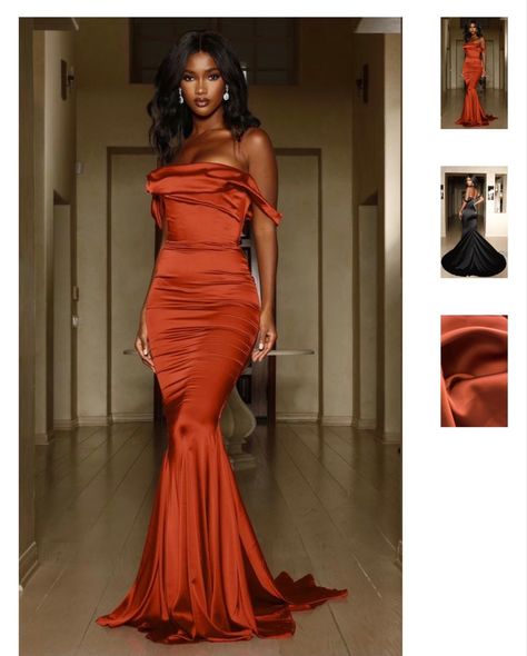 Orange Brown Formal Dress, Amber Dresses, Brick Color Dress, Orange Brown Prom Dress, Copper Brown Prom Dress, Brown Bridesmaid Dresses Black Women, Copper Bridesmaids Dresses Black Women, Rust Orange Bridesmaid Dresses Satin, Copper Bridesmaids Dresses