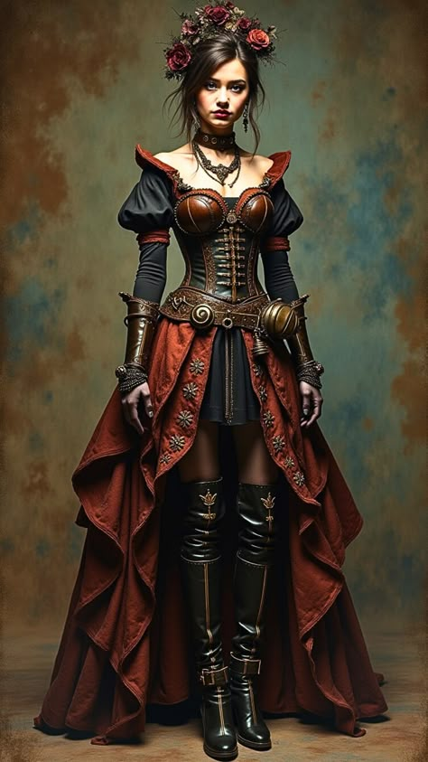 Visit our Channel for all type of fantasy #Steampunk #fantasyart #fantasy Steam Punk Ball Gown, Steampunk Pirate Character Design, Steampunk Witch Costume, Steampunk Pirate Female, Pirate Gown, Modern Steampunk Fashion, Steampunk Sleeve, Steampunk Womens Fashion, Punk Wedding Dresses