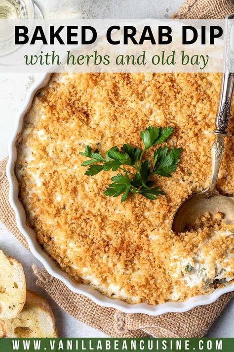 This creamy Hot Crab Dip is one of my longtime favorite appetizer recipes. Luscious lump crabmeat folded into a cream cheese sauce bright with fresh herbs, lemon juice, and Old Bay Seasoning. Plus crunchy breadcrumbs on top for texture! Creamy Crab Dip With Cream Cheese, Cream Cheese Crab Dip Cold, Lump Crabmeat Recipes, Old Bay Crab Dip, Warm Crab Dip, Baked Crab Dip, Crab Dip Cold, Creamy Crab Dip, Clam Dip