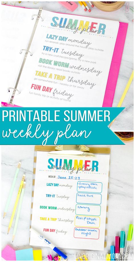 Free printable weekly summer schedule - add some structure and routine to your summer days! #summer #summerplanning #freeprintable Weekly Summer Schedule, Summer Schedule Printable, Schedule Printable Free, Kids Summer Schedule, Activity Binder, Summer Schedule, Summer Fun For Kids, Kids Schedule, Screen Free Activities