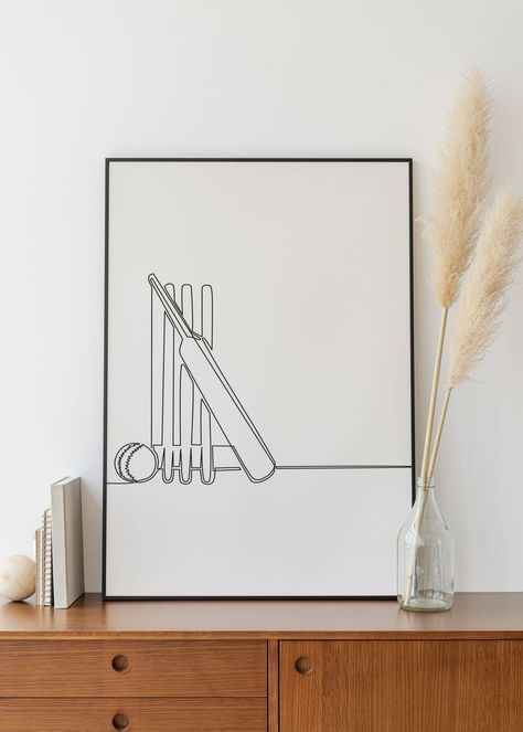 Cricket Line Art, Cricket Home Decor Projects, Cricket Sketch, Cricket Artwork, Cricket Wicket, Bat Decorations, Creative School Project Ideas, Cricket Sport, Cricket Bat