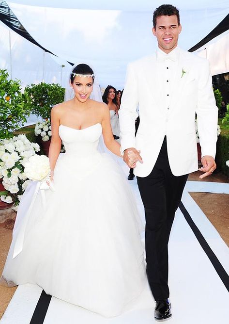 Take A Look Back At Kim Kardashian's Extravagant Wedding | InStyle.com Kim Kardashian Wedding Dress Kris, Kardashian Wedding Dress, Victoria Beckham Wedding Dress, Kim Kardashian Kris Humphries, Victoria Beckham Wedding, Kim Kardashian Wedding Dress, Kris Humphries, Kim Wedding, Kim Kardashian Wedding