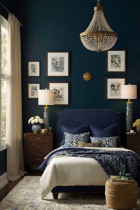 Discover how selecting the right bedroom colors can elevate the beauty of natural materials in your space. Dive in for expert tips and inspiration! #ad     #Colortrend #wallpaint2024  #color2024  #DIYpainting  ##DIYhomedecor  #Fixhome Indigo Batik Sherwin Williams, Sherwin Williams Indigo, Room Paint Colors Bedroom, Choosing Bedroom Colors, Teal Blue Bedroom, Dark Green Home, Goth Living Room, Jewel Tone Bedroom, Regency Bedroom