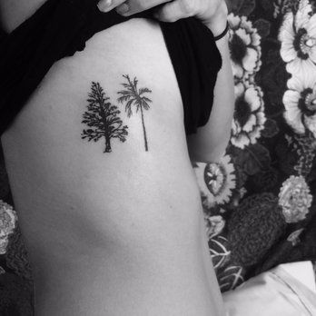 Pine And Palm Tree Tattoo, Pine Tree And Palm Tree Tattoo, Palm Tree Pine Tree Tattoo, California Tattoos, California Tattoo, Palmetto Tree, Pine Tree Tattoo, Tree Palm, Single Line Tattoo