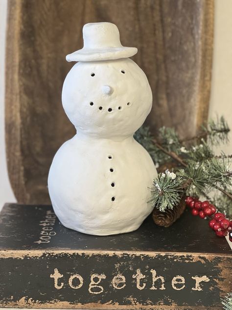 DIY Air Dry Clay Snowman - The Shabby Tree Air Dry Clay Snowman, Snowman Clay, Air Dry Clay Christmas, Clay Snowman, The Shabby Tree, Halloween Mantle, Wood Burning Tool, Tree Box, Diy Air Dry Clay