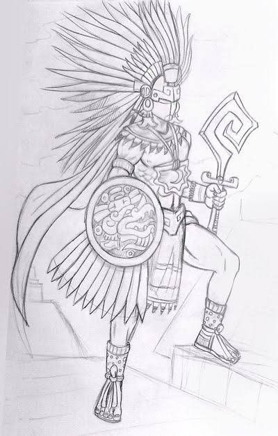 Aztec Drawing, Aztec Artwork, Aztec Tattoo Designs, Warrior Drawing, Polynesian Tattoos, Mexican Culture Art, Aztec Culture, Mayan Art, Aztec Tattoo