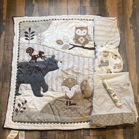 5-Piece Woodland Forest Crib Bedding Set By Lambs & Ivy - Gently Used - The Fitted Sheet With The Animal Print Has A Couple Light Stains - See Photos - All Other Pieces Are In Good Condition - Wall Decals Were Never Used Cozy Up Your Nursery With This Charming Woodland Animal Baby Quilt By Lambs & Ivy. Featuring Adorable Forest Creatures, This Quilt Comes In Soothing Gray And Brown Tones, Perfect For A Calming Environment. - 5 Piece Baby Crib Bedding Set Includes One Quilt, Two 100% Cotton Fitte Forest Crib Bedding, Girl Nursery Colors, Animal Baby Quilt, Nursery Color, Calming Environment, Lambs & Ivy, Boy Girl Nursery, Baby Crib Bedding Sets, Crib Skirt