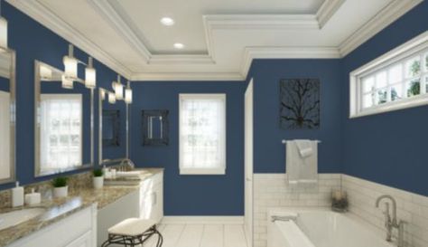 Blue is hands-down the most beloved color on the face of the planet. In our hectic, overscheduled world, the calm and relaxation that blue offers is p... | 5 Indigo Batik in the Bathroom Best Sherwin Williams Blue, Best Navy Blue Paint Colors, Sherwin Williams Blue Paint Colors, Sherwin Williams Navy, Bold Nursery, Navy Paint Colors, Sherwin Williams Blue, Navy Blue Paint Colors, Navy Blue Nursery