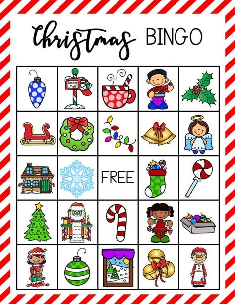 Christmas Bingo Cards Free Printable, Free Christmas Bingo Printable, Christmas Kids Games Party Ideas, Printable Bingo Cards Free, Christmas Bingo Printable Free, Christmas Bingo For Kids, Advent Fillers, Free Christmas Bingo, Preschool Christmas Games