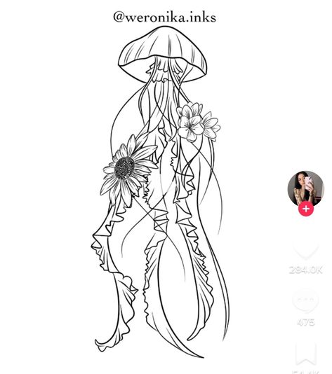 Jellyfish tattoo idea with flowers Celestial Fairy, Whimsical Celestial, Jellyfish Tattoo, Fox Tattoo, Light Board, Outline Designs, Spine Tattoos, Sunflower Tattoo, Tattoo Outline