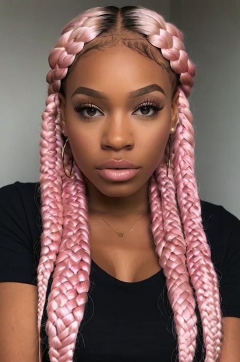 All Pink Braids For Black Women All Pink Braids, Pink Braids For Black Women, Long Boho Braids, Pink Braids Black Women, Jumbo Knotless, Pink Braids, Braids Jumbo, Braids Black, Chic Hairstyle