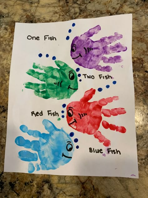 Ofishally A Preschooler, One Fish Two Fish Red Fish Blue Fish Art, Hand Print Fish Craft, Dr Seuss One Fish Two Fish Activities, One Fish Two Fish Red Fish Blue Fish Activities, 1 Fish 2 Fish Red Fish Blue Fish, Sea Creature Activities For Toddlers, One Fish Two Fish Red Fish Blue Fish Craft, 1 Fish 2 Fish Red Fish Blue Fish Craft