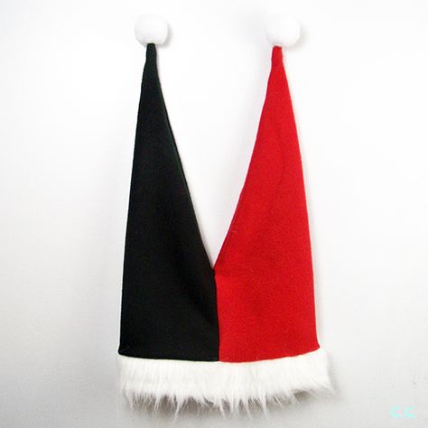 The Cwafty Blog: Tutorial Tuesday: Harley-Quinn Santa Hat Harley Quinn Diy, Diy Santa Hat, Joker Hat, Crazy Clown, Christmas Decorations Sewing, Clown Hat, Clown Clothes, Jester Hat, Animation Inspiration