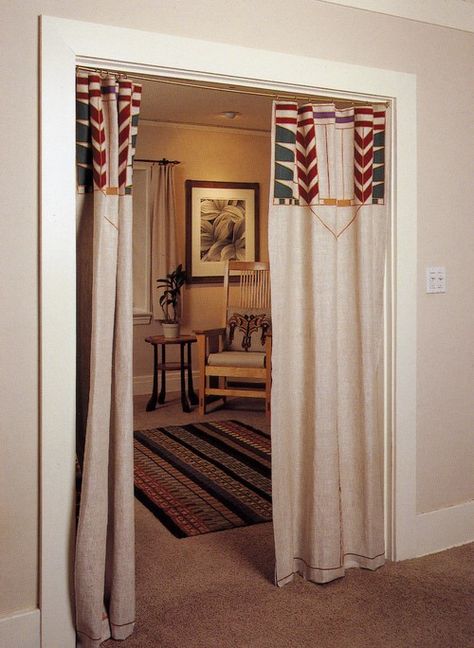 Tree of Life Portiere Craftsman Curtains, Hallway Curtains, Craftsman Trim Window, Closet Door Alternative, Door Alternatives, Curtains Pictures, Closet Curtains, Doorway Curtain, Sliding Closet Doors