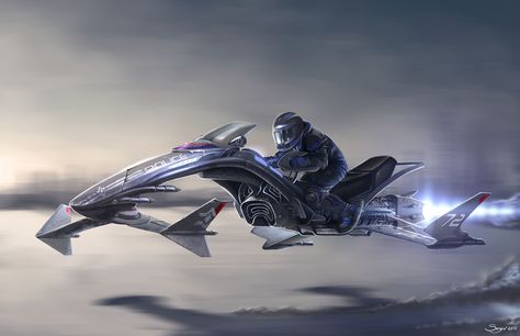 ArtStation - Flying bike, Sergio Botero Hover Bike, Flying Vehicles, Futuristic Motorcycle, Concept Motorcycles, Flying Car, Spaceship Art, Spaceship Design, Futuristic Art, Futuristic Cars