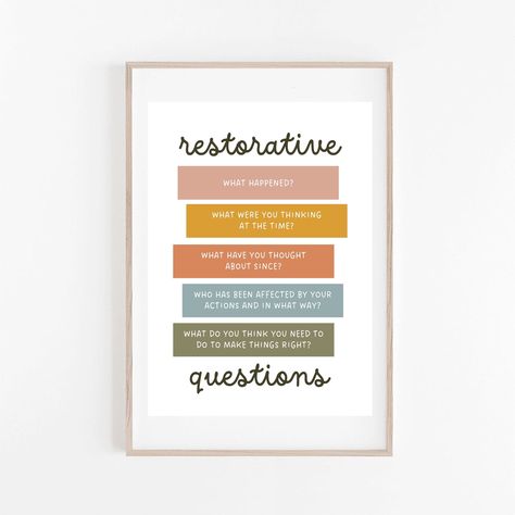 Buy Restorative Justice Questions Print SEL School Psychologist Online in India - Etsy Jr High Counselor Office, Counseling Office Decor School, Office Decor School Principal, Dean Of Students Office, Principal Office Must Haves, School Psych Office Decor, Principal Office Design School, School Office Makeover, Special Education Office Decor