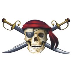 pirate_skull_crossed_sword_decal Pirate Skull And Crossbones, Realistic Skull, The Jolly Roger, Fondant Cakes Birthday, Golden Age Of Piracy, Large Cupcake, Crossed Swords, Skull Decal, Cupcake Birthday Cake