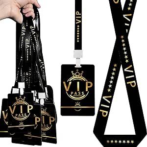 30 Sets PVC VIP Badge lanyards and Plastic Pass Cards,Perfect for Backstage Access,Breakaway Concerts, Parties, Birthdays, ensuring a and Functional Solution for Event Organizers.(Black, Gold) Black Gold Office, Vip Lanyard, Hollywood Theme Party Decorations, Volunteer Badge, Hollywood Party Theme, Gold Office, Hollywood Theme, Vip Pass, Badge Lanyard