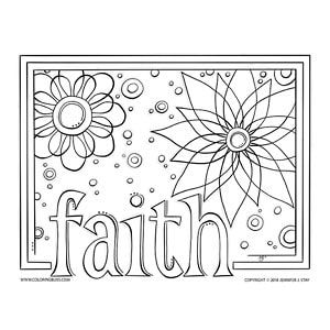 018-PW-D014-faith-coloring-page God Is Faithful Coloring Page, Faith Hope Love Coloring Page, Faith Coloring Pages Free Printables, Faith Coloring Pages, Easy Flower Bouquet, Religious Coloring Pages, Bible Study James, Sunday School Coloring Sheets, Simple Coloring Pages