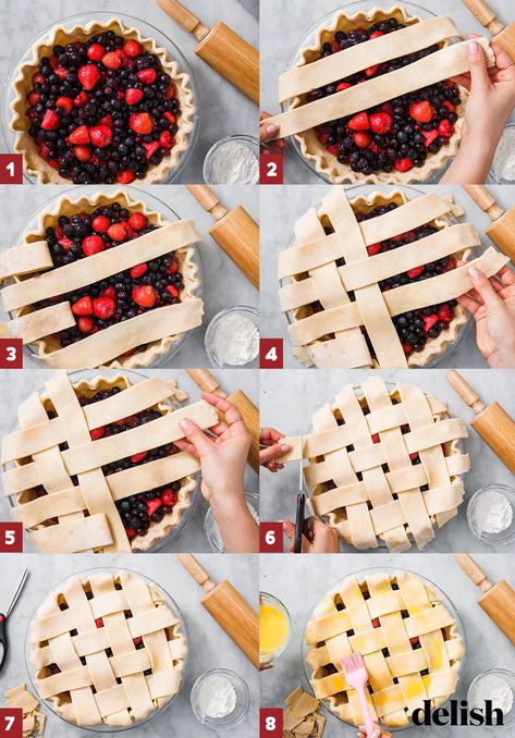 Crust Recipe Easy, Easy Pie Crust Recipe, Pie Crust Art, Best Pie Crust Recipe, Crust Designs, Perfect Pie Crust Recipe, Lattice Pie Crust, Blueberry Pie Recipe, Lattice Pie