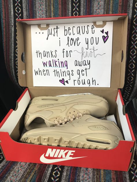 A just because I love you gift for my boyfriend.  #gift #boyfriend #shoes #fashion #love #quote #cute #lovequote #nike Boyfriend Shoes, Gift For My Boyfriend, Cadeau St Valentin, Bday Gifts For Him, Thoughtful Gifts For Him, Romantic Gifts For Him, Bf Gifts, Creative Diy Gifts